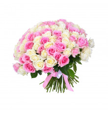 Букет из 101 розовой и белой розы (70-80 см)