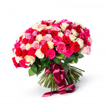 Букет из 101 розы яркий микс (70-80 см)