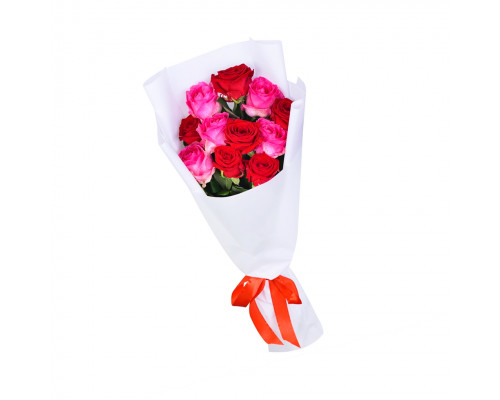 Букет из 11 красных и розовых роз (70-80 см)