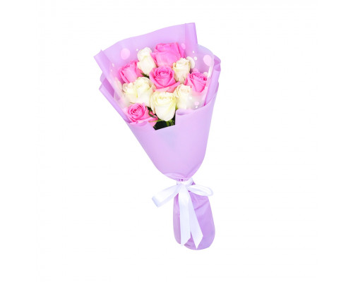 Букет из 11 белых и розовых роз (70-80 см)