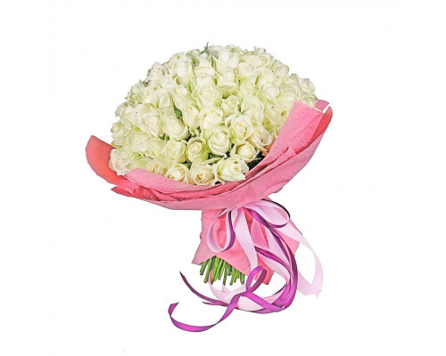 Букет из 101 белой розы россия (60-70 см)