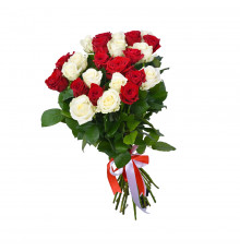 Букет из 21 красной и белой розы россия (60-70 см)