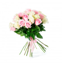 Букет из 21 белой и розовой розы (60 см)