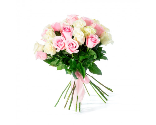 Букет из 21 белой и розовой розы (60 см)