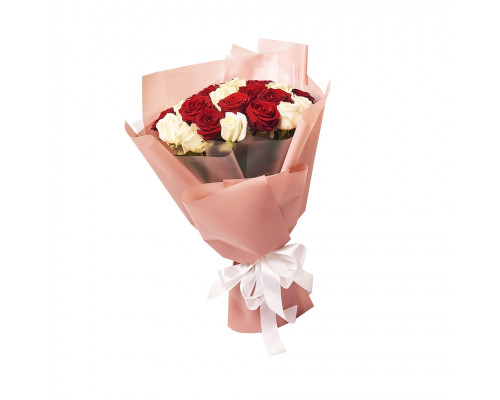 Букет из 21 красной и белой розы (60-70 см)