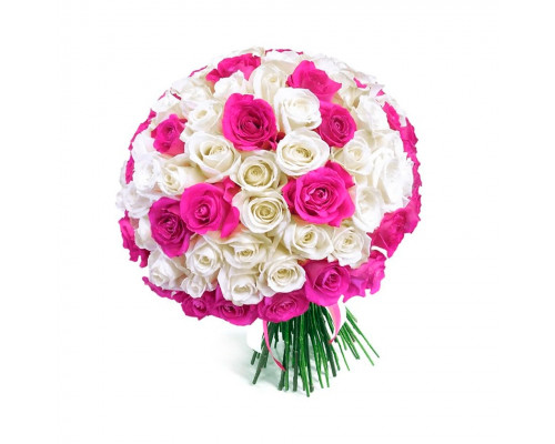 Розы Россия микс бело-розовый